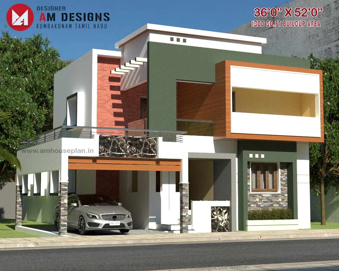 36 x 52 size Modern elevation designs for double floor Indian houses 36 X 52 Size Modern Elevation Designs For Double Floor Indian Houses