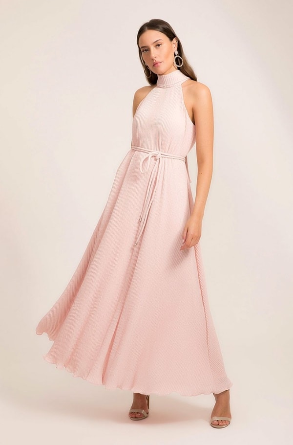vestido longo rose simples para madrinha de casamento pequeno