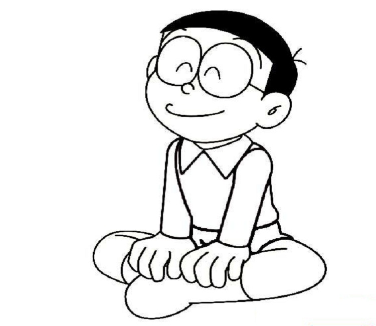 Tranh tô màu Nobita ngồi khoanh chân