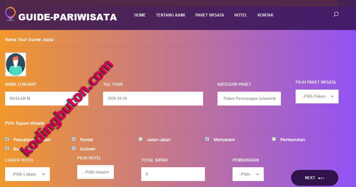 Source Code Sistem Informasi Pemesanan Tour Guide Wisata Berbasis Web