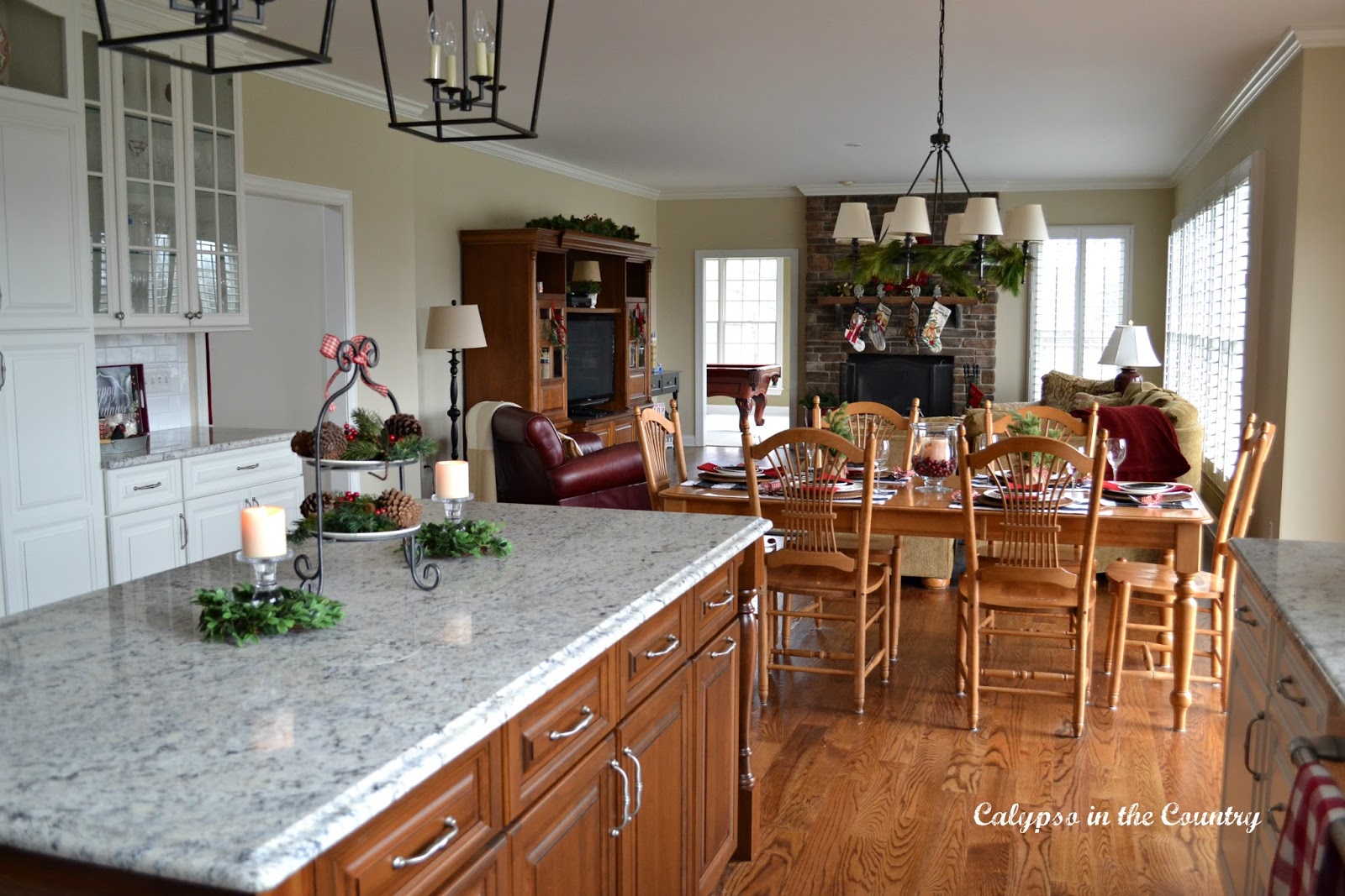 Kitchen Open to Family Room Open Concept Kitchen Family Room at Christmas