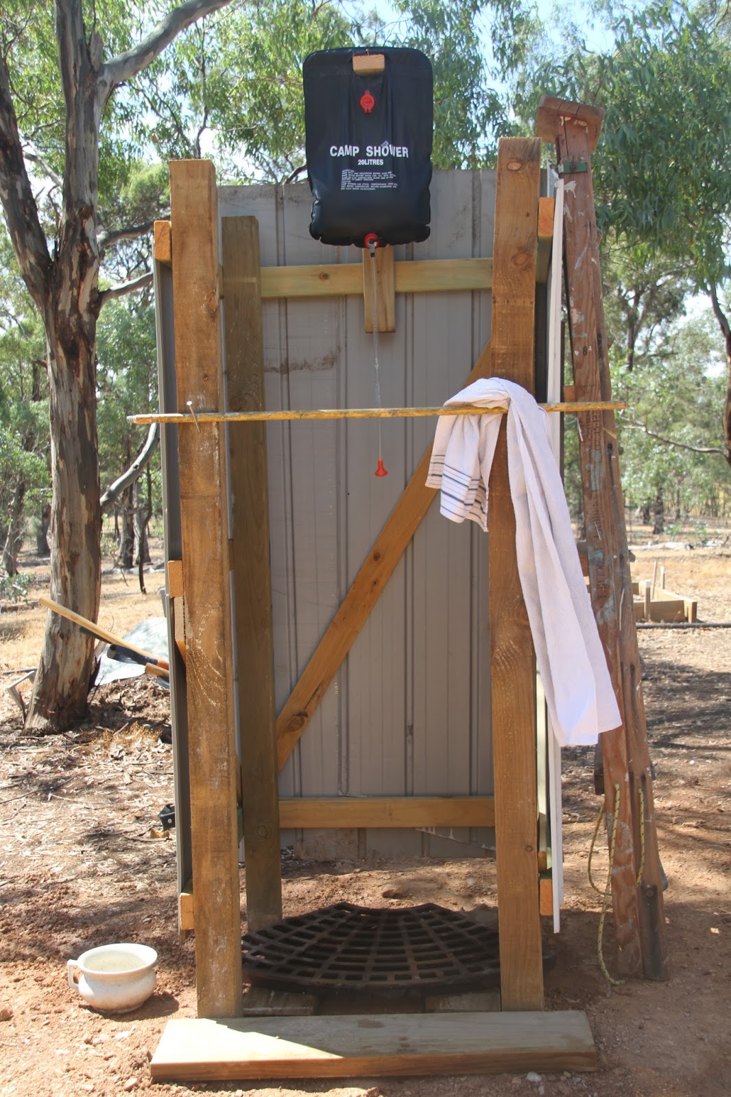 Kaye and Wayne build a container home Outdoor shower