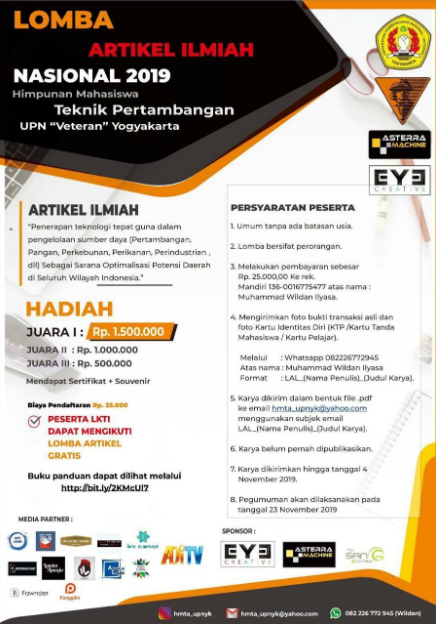 Lomba Menulis Artikel Nasional 2019 di UPN Veteran Yogyakarta
Lomba Menulis Artikel Nasional 2019 di UPN Veteran Yogyakarta