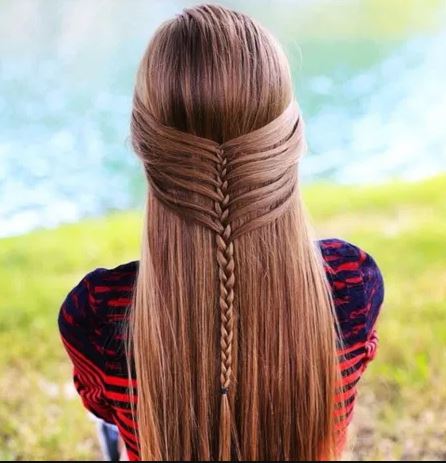 Straight Hair with Reverse Waterfall Braid Hairstyle
