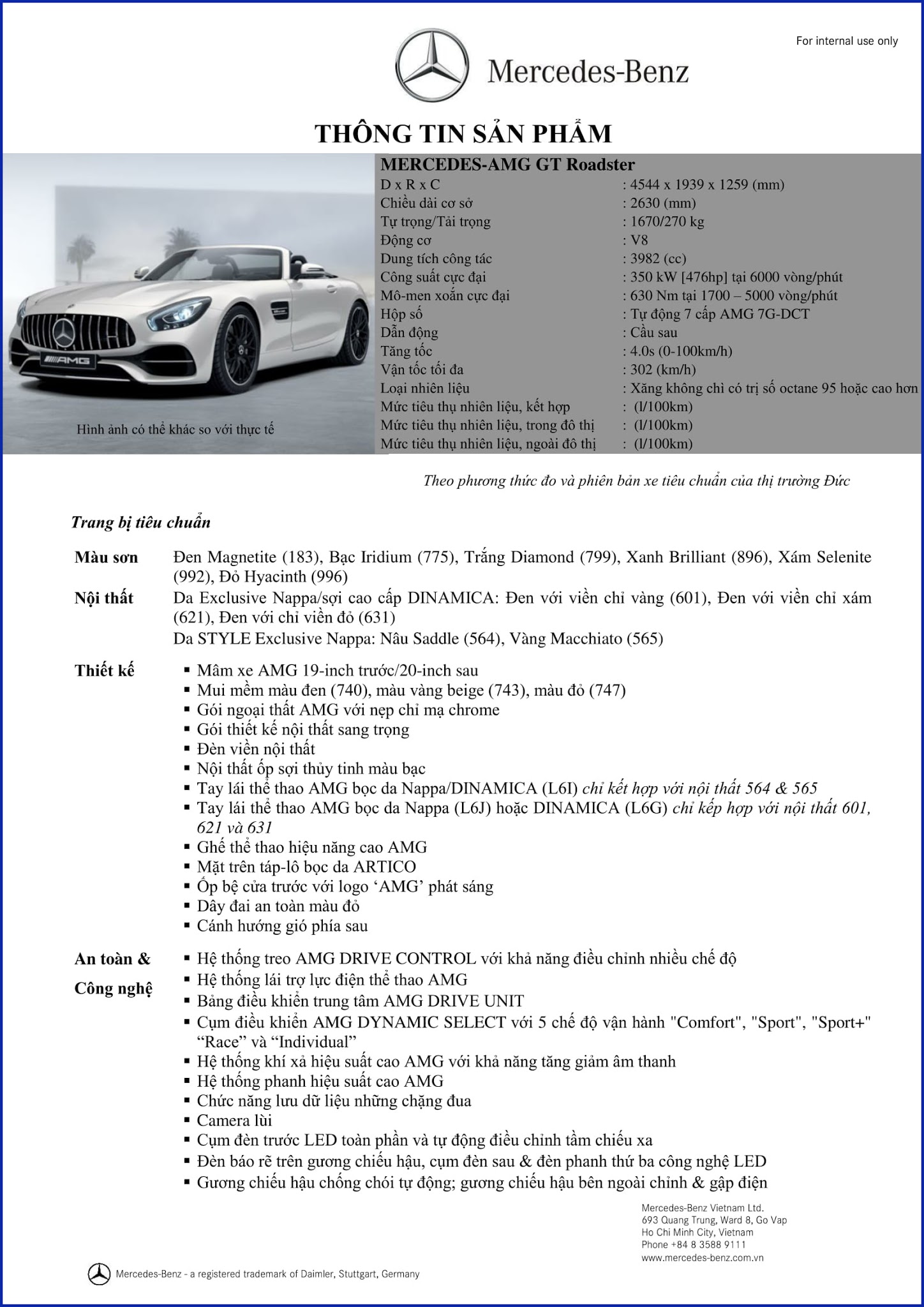 Bảng thông số kỹ thuật Mercedes AMG GT Roadster 2019 Bảng thông số kỹ thuật Mercedes AMG GT Roadster 2019 tại Mercedes Trường Chinh