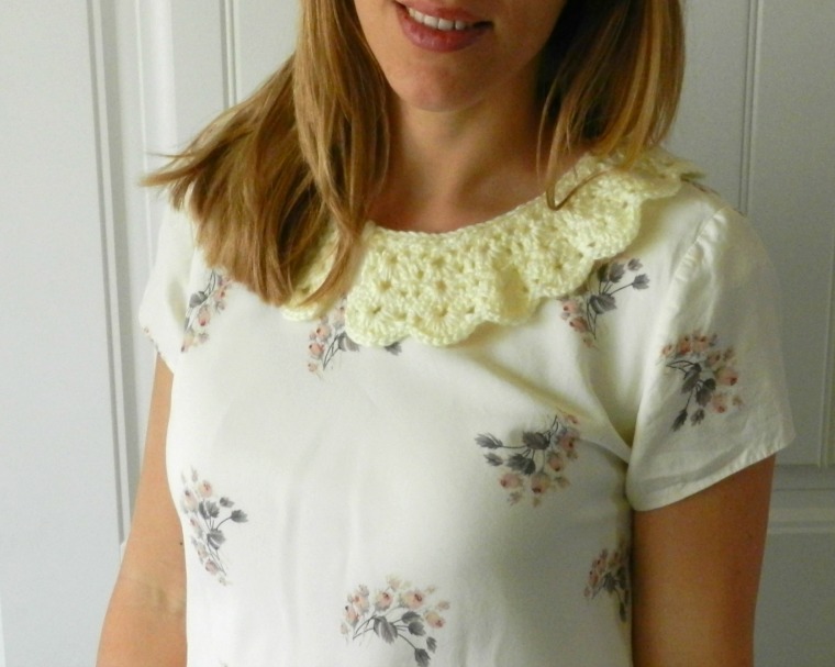 Thrifted Dress Make-Over- Floral Shirt with a Crochet Collar