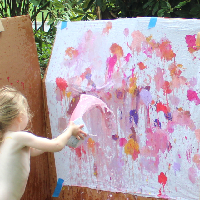 Rachael Rabbit WIP Kid Painted Quilt 2 Throwing Paint