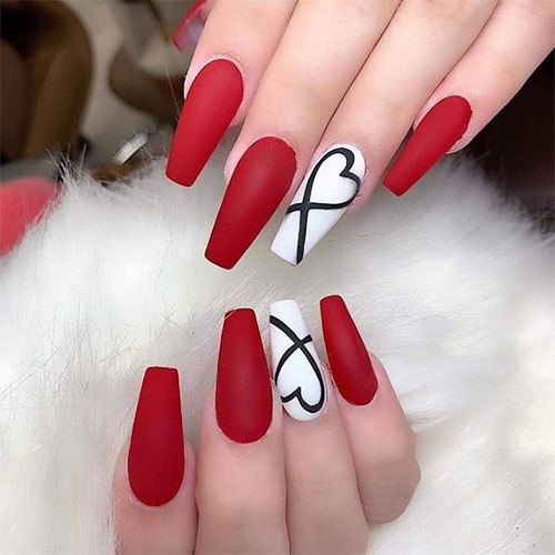 Valentines day nails Coffin Shape
