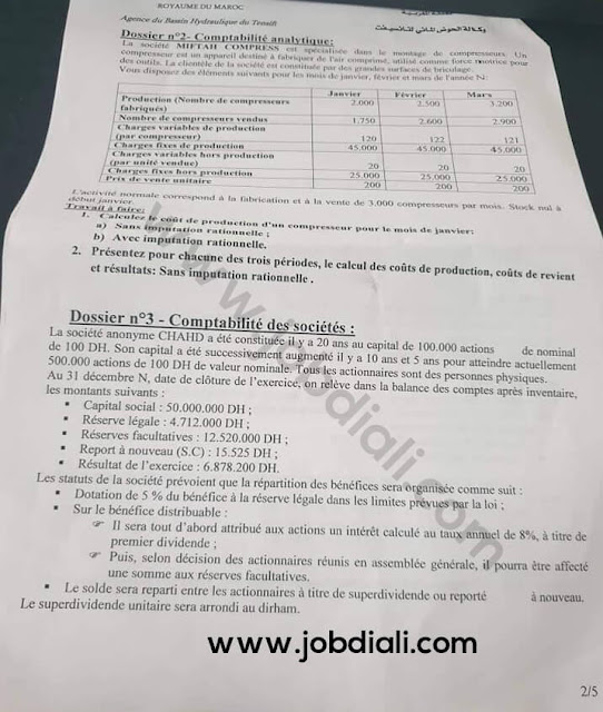 Exemple Concours de Recrutement des Administrateurs 2ème grade (Finance ou Management Public) 2019 - Agence de bassin hydraulique du Tensift