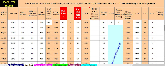 Income Tax Calculator for the W.B.Govt Employees for F.y.2020-21