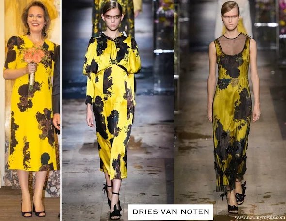 Queen Mathilde wore DRIES VAN NOTEN Print Silk-Crepe Midi Dress