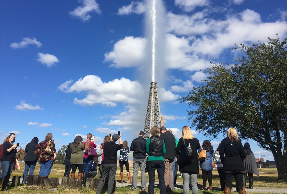 A replica of the Spindletop gusher 