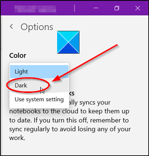 Tryb ciemny programu OneNote