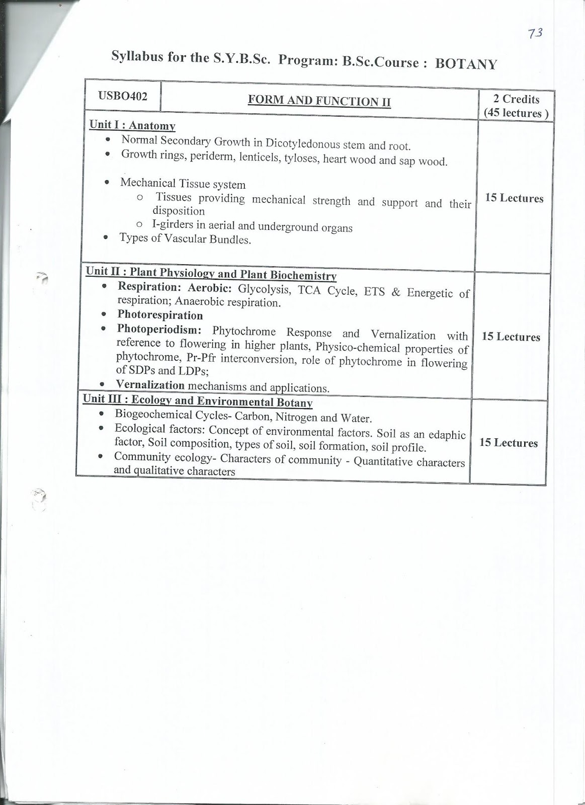 Revised SYBSc Botany Syllabus from 201718 Onwards