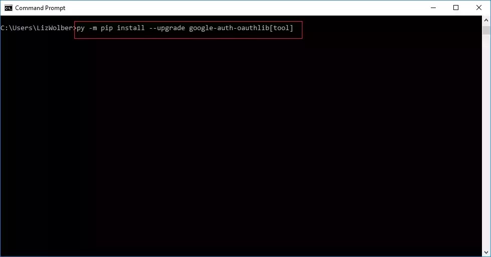 Command Prompt to install Google OAuth tool