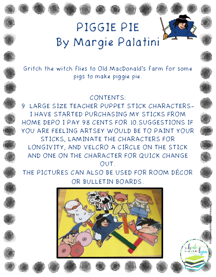 PIGGIE PIE TEACHER SIZE PUPPET STICKS Book Units by Lynn