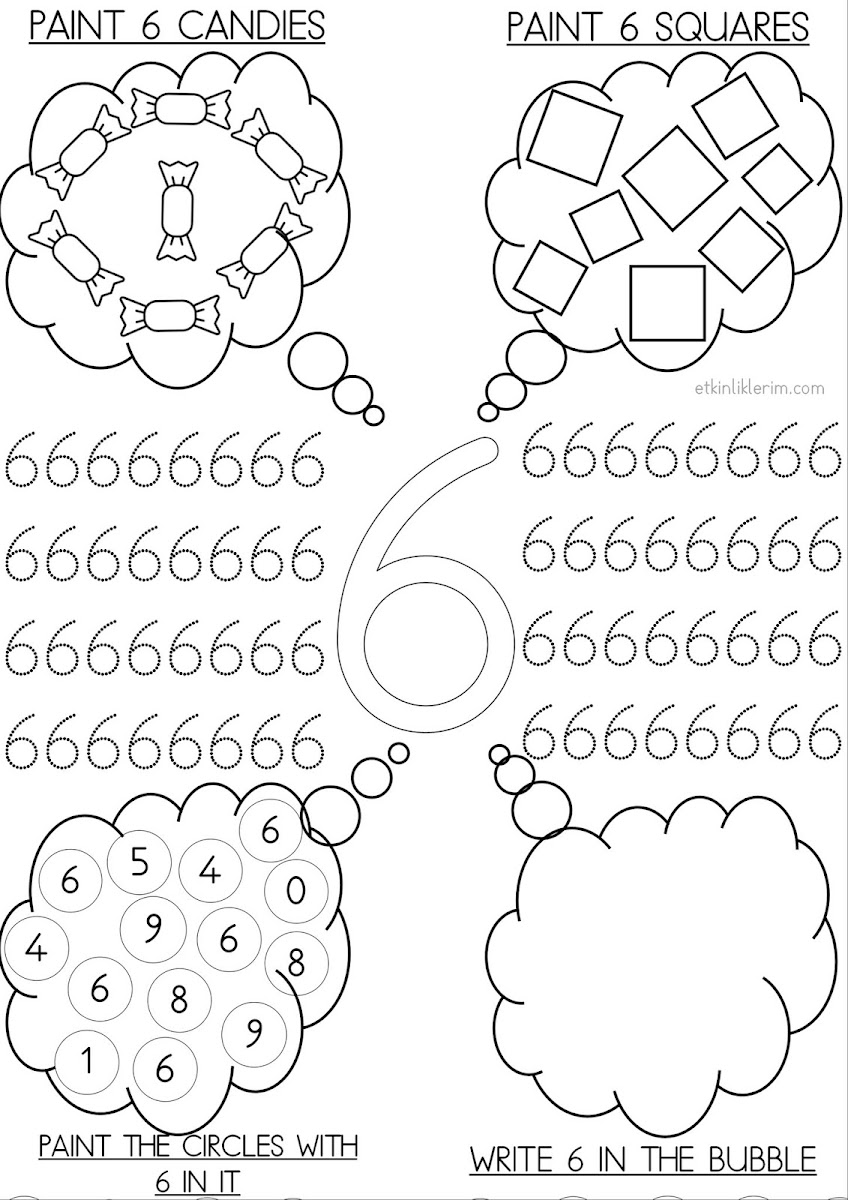 Number 6 Worksheet with Bubbles for Preschool - Tüm Etkinlikler Burada