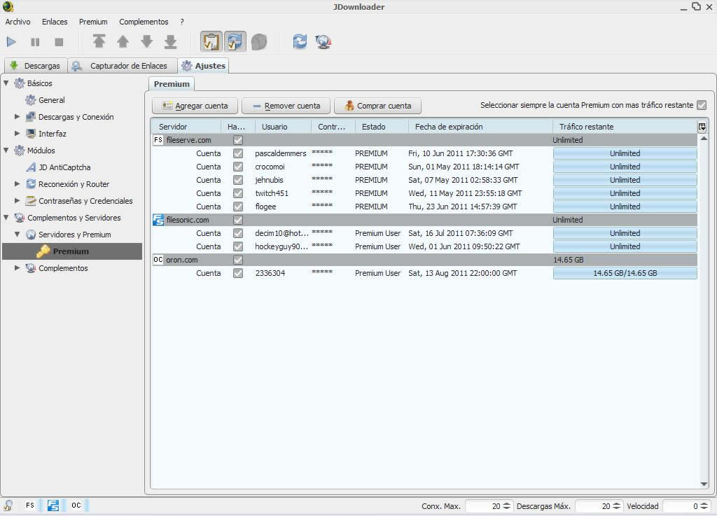 Cuentas Premium Cuentas Premium JDownloader FileServer/FileSonic/Oron
