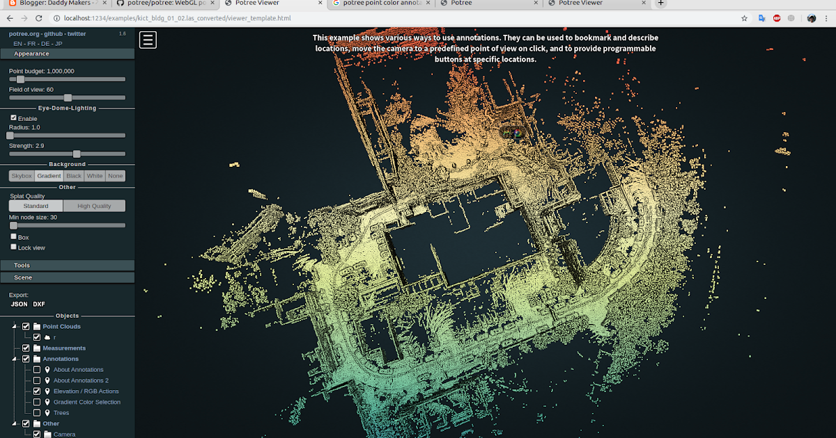 대용량 포인트 클라우드 오픈소스 렌더링 서버 Potree 설치, 사용 및 분석기