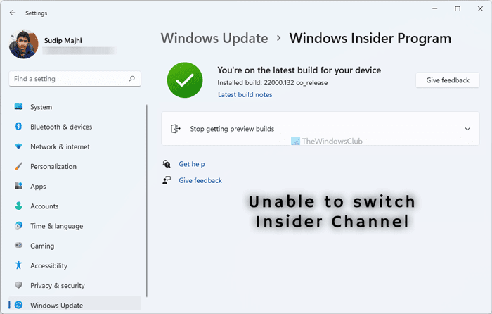 Impossible de changer de canal Windows Insider sur Windows 11