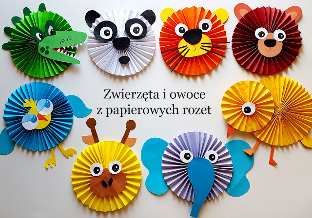 zwierzęta z papieru - owoce z papieru - zwierzęta z papierowych rozet - owoce z papierowych rozet - jak zrobić rozetę z papieru - prace plastyczne dla dzieci - prace plastyczne przedszkole - papierowe zoo- kids crafts - kids activities - diy - do it yourself - dekoracje dziecięcego pokoju diy
