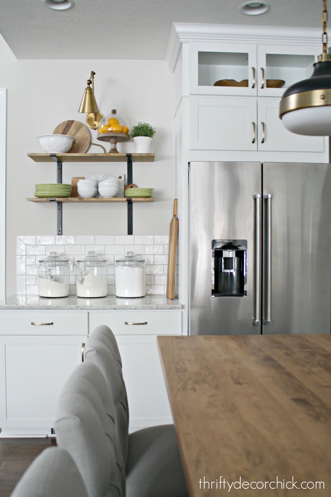 Hanging Shelves In The Kitchen From Thrifty Decor Chick