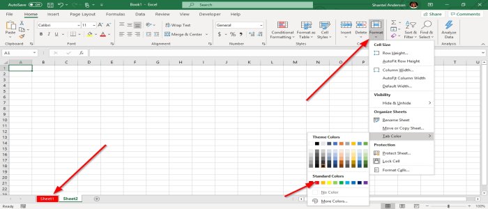 Изменение цвета одной вкладки рабочего листа Excel