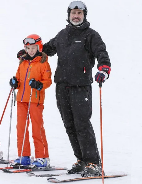 King Felipe, Queen Letizia and their two daughters Princess Leonor and Infanta Sofia on winter holiday at Astún Ski Center in Jaca