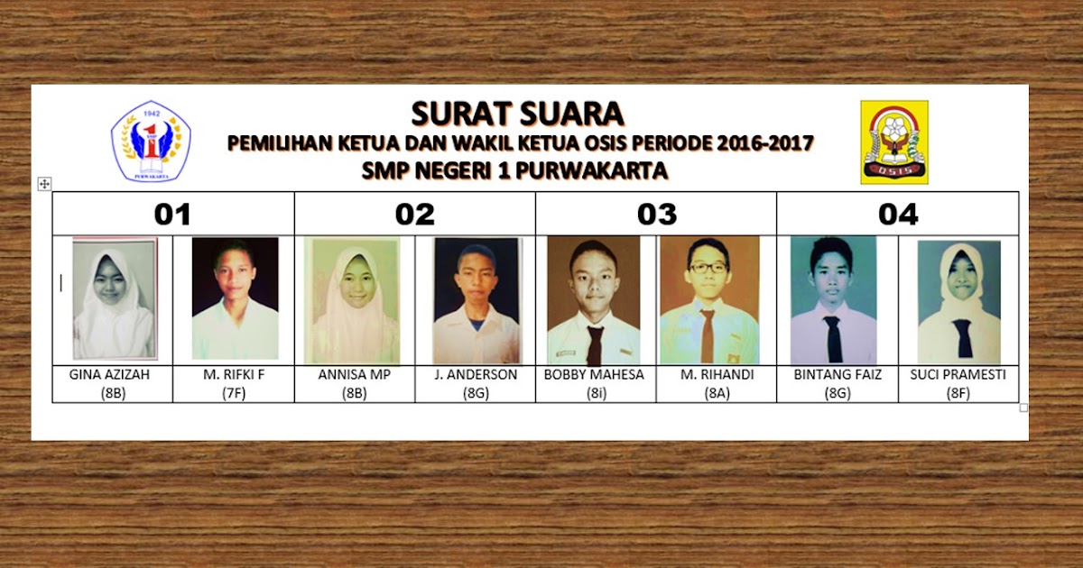 Surat Suara Pemilihan Ketua Dan Wakil Ketua Osis 2016 2017 Smp Negeri 1 Purwakarta