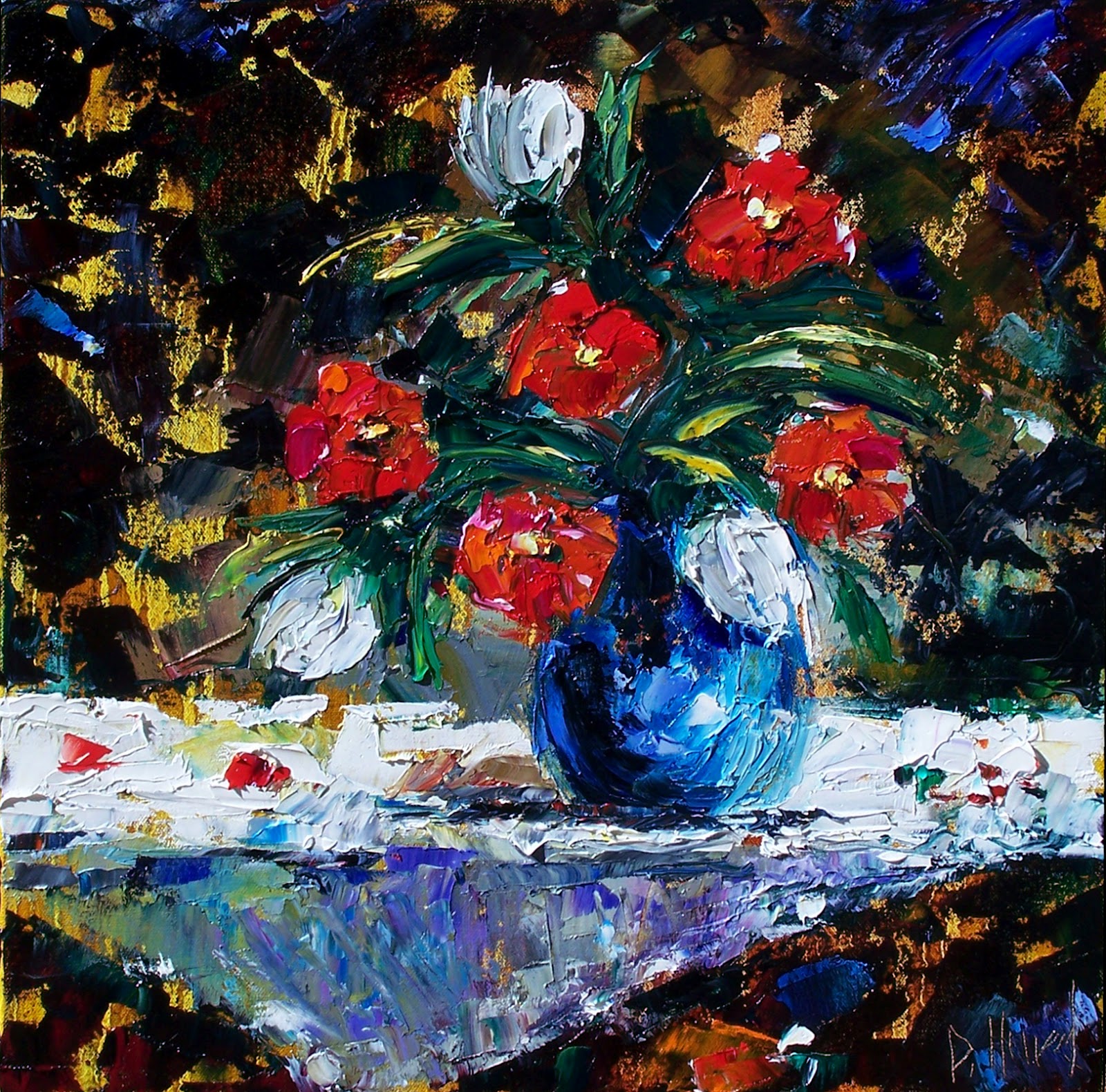 Debra Hurd Original Paintings AND Jazz Art Flowers poppies in vase art