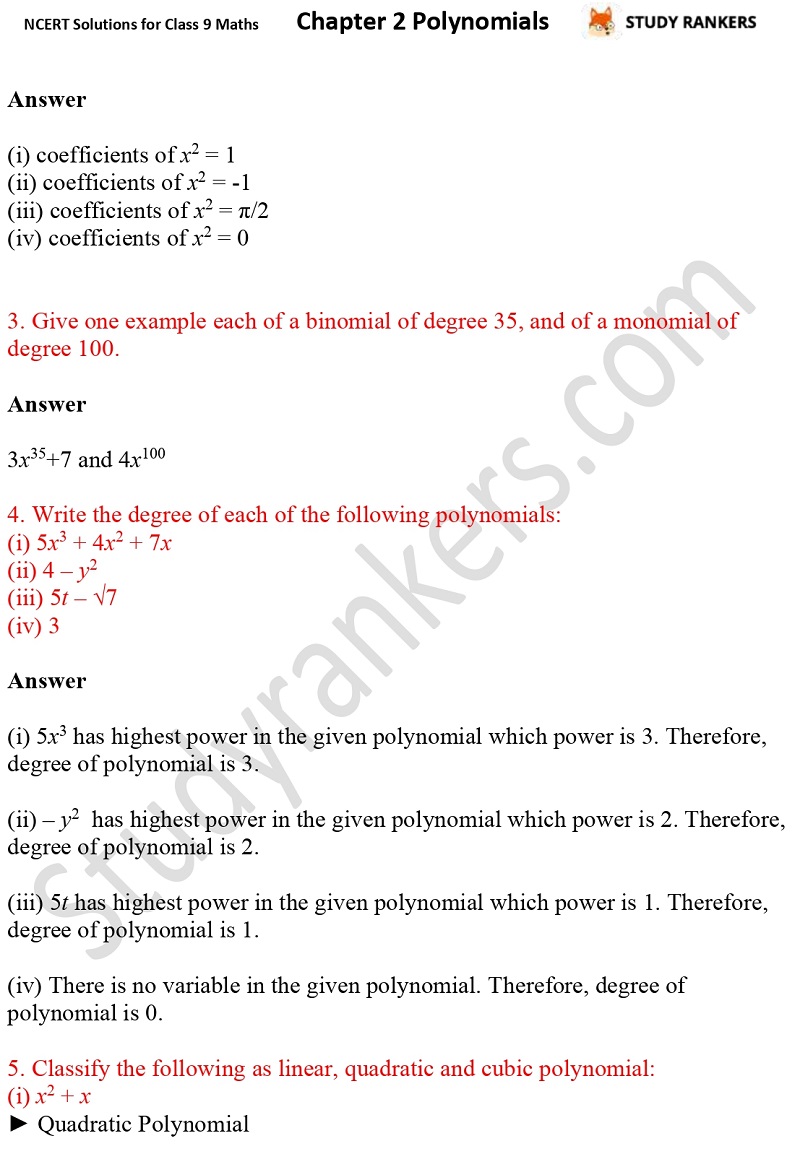 NCERT Solutions for Class 9 Maths Chapter 2 Polynomials Part 2 NCERT Solutions for Class 9 Maths Chapter 2 Polynomials Part 2