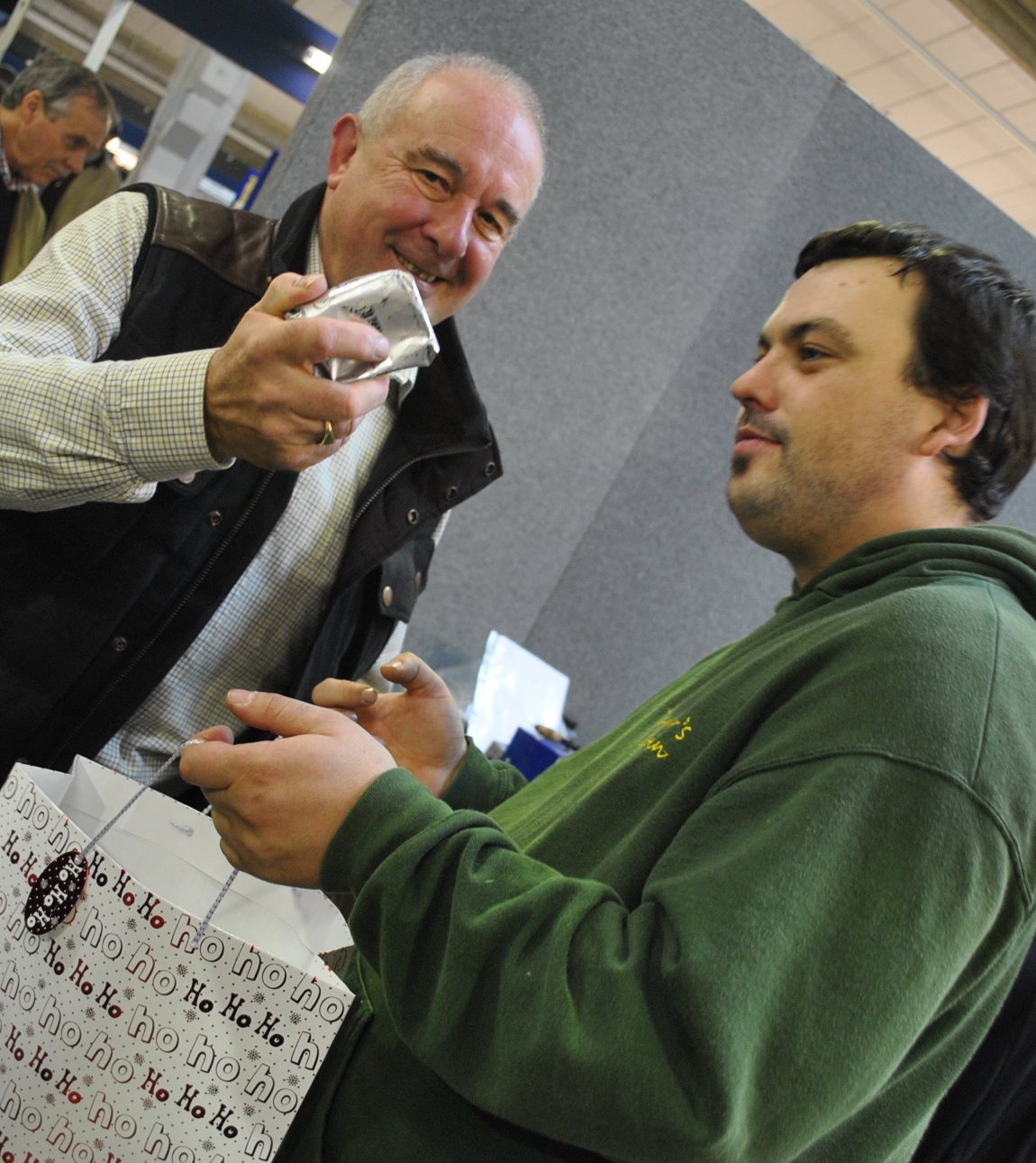 Walter Hall with his lucky dip parcel