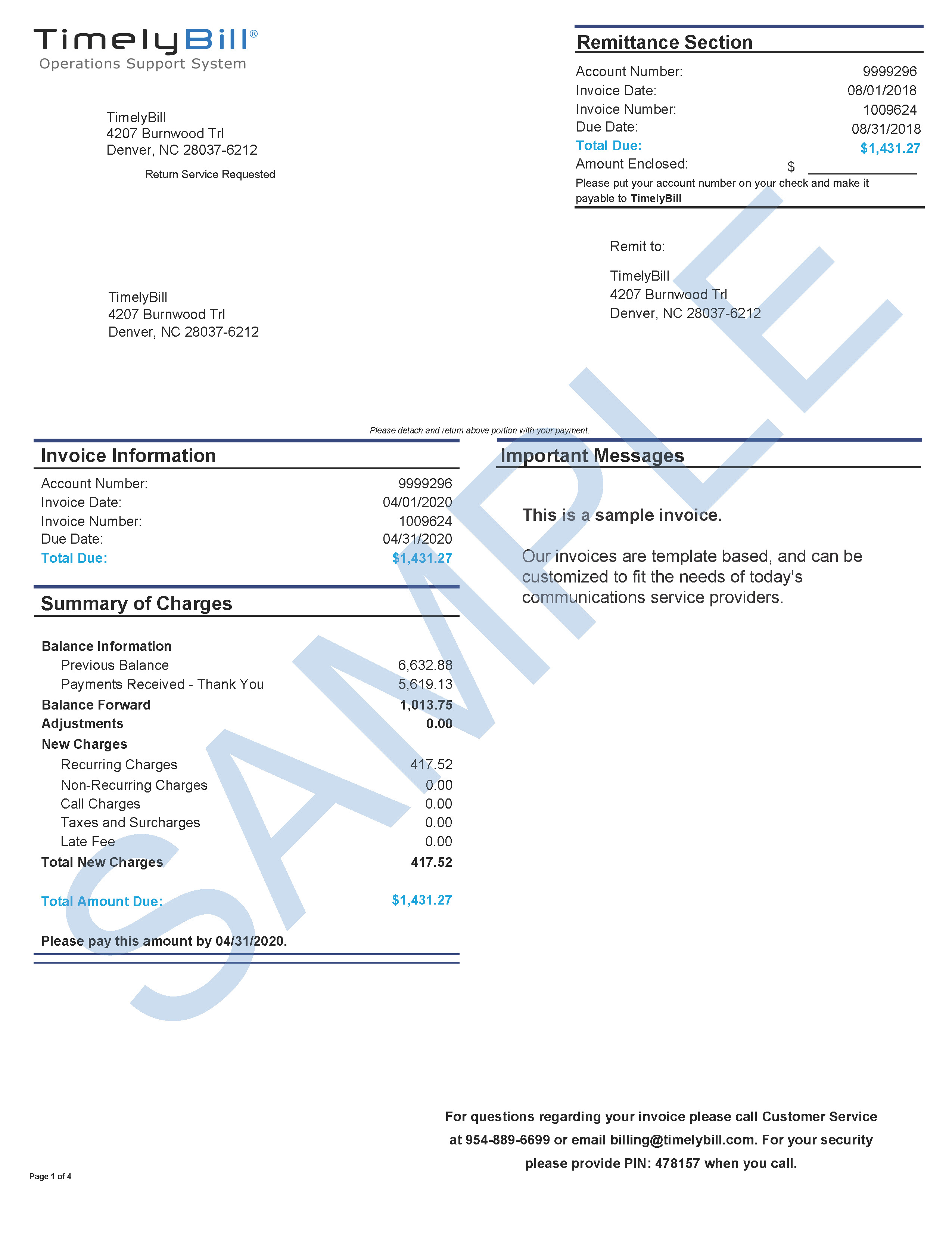 Sample VoIP Invoice Page 1