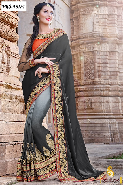 Diwali season special black chiffon designer lehenga saree online shopping at best discount price