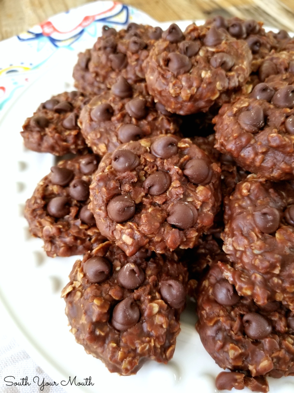 Triple Chocolate No-Bake Cookies! Classic no-bake peanut butter oatmeal cookies made with DOUBLE the cocoa and studded with chocolate chips for three times the chocolate goodness!