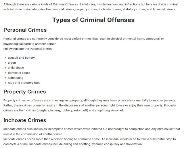 Types of Criminal Offenses Law Thesaurus