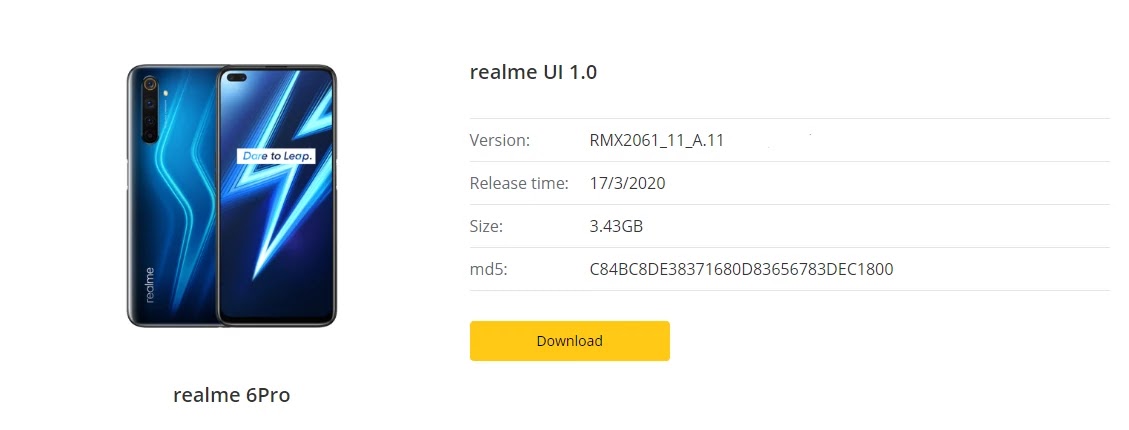 Realme 6 Pro March 2020 Security Patch Update Fixes Audio, Camera & Much More [RMX2061_11_A.11] - Realme Updates