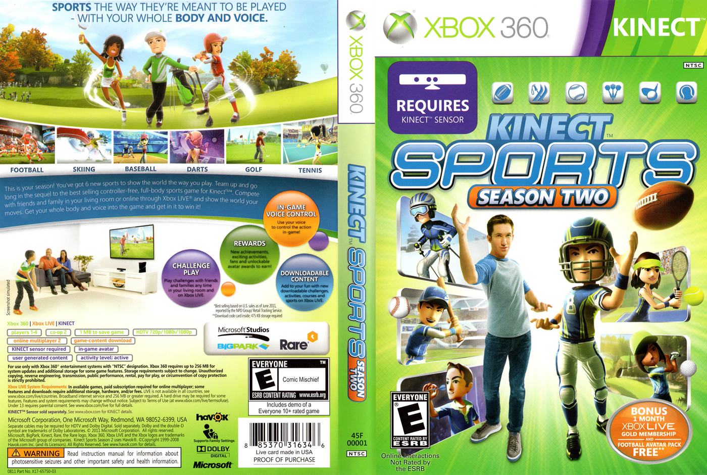 XBOX REALM XBOX 360/KINECT KINECT SPORTS SEASON 2 RGH/JTAG e ISO/LT