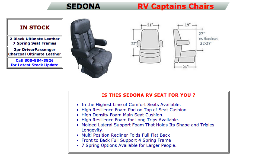 Discount Van Truck SEDONA 1 RV Captains Chairs