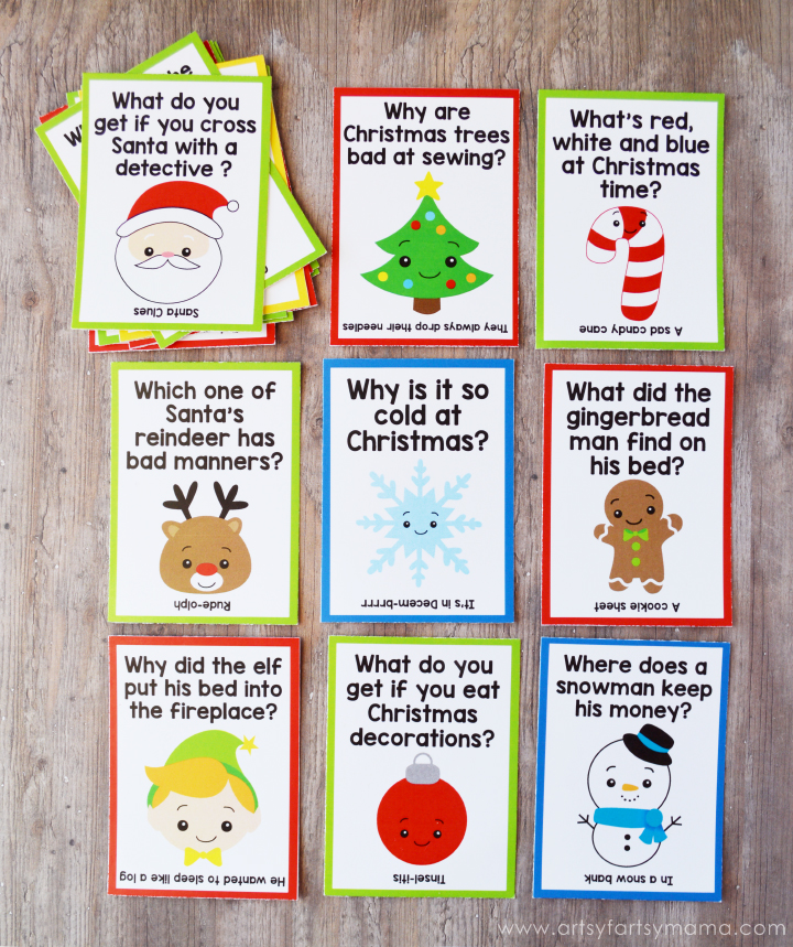 Free Printable Christmas Lunch Box Jokes at artsyfartsymama.com
