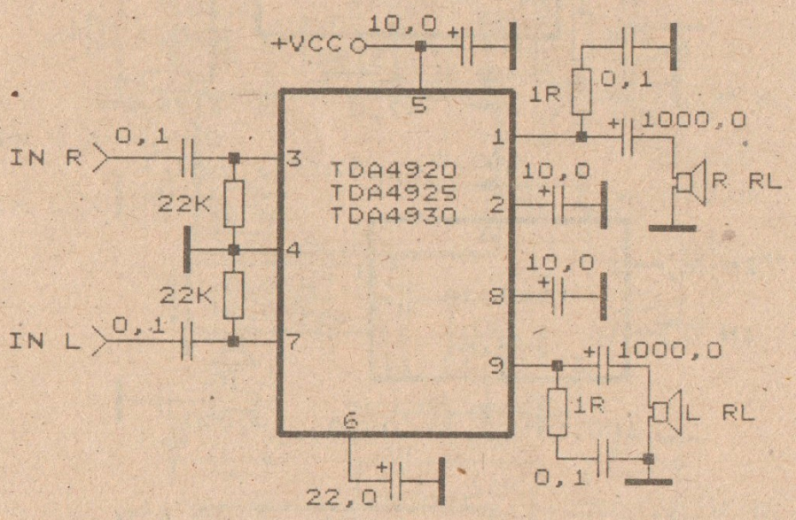 Audio power amplifier circuit based on TDA4920 , TDA4925 , TDA4930