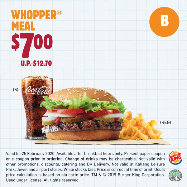 Burger King Vouchers Good Deals till 25 Feb 2020