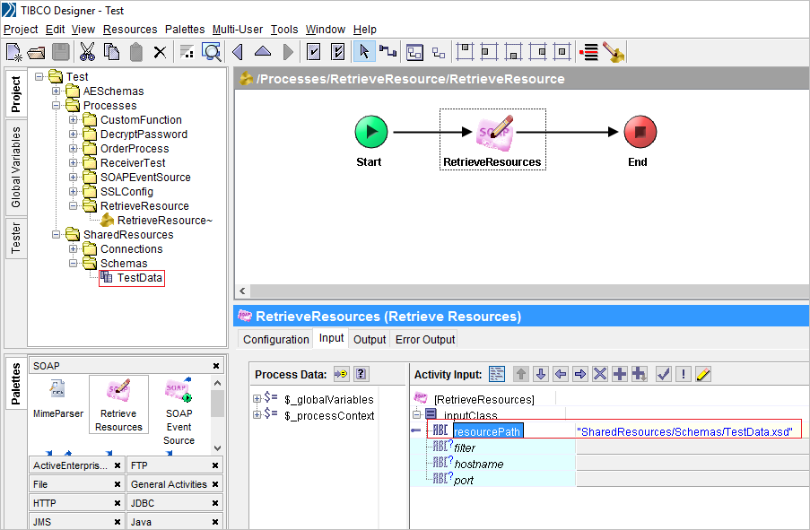 How to read a resource exists within the BW project tibcr in tibco bw