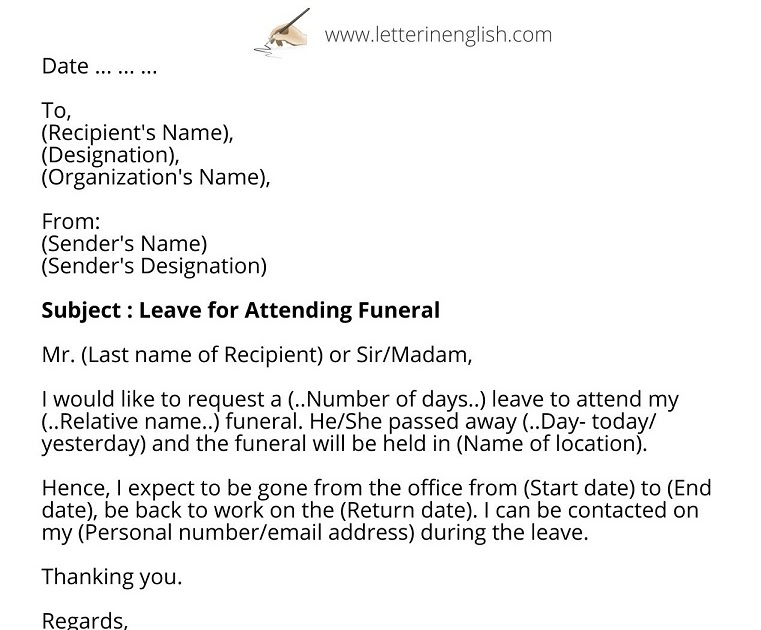 Leave Request Letter Or Email For Attending Funeral Leave For Death In Family