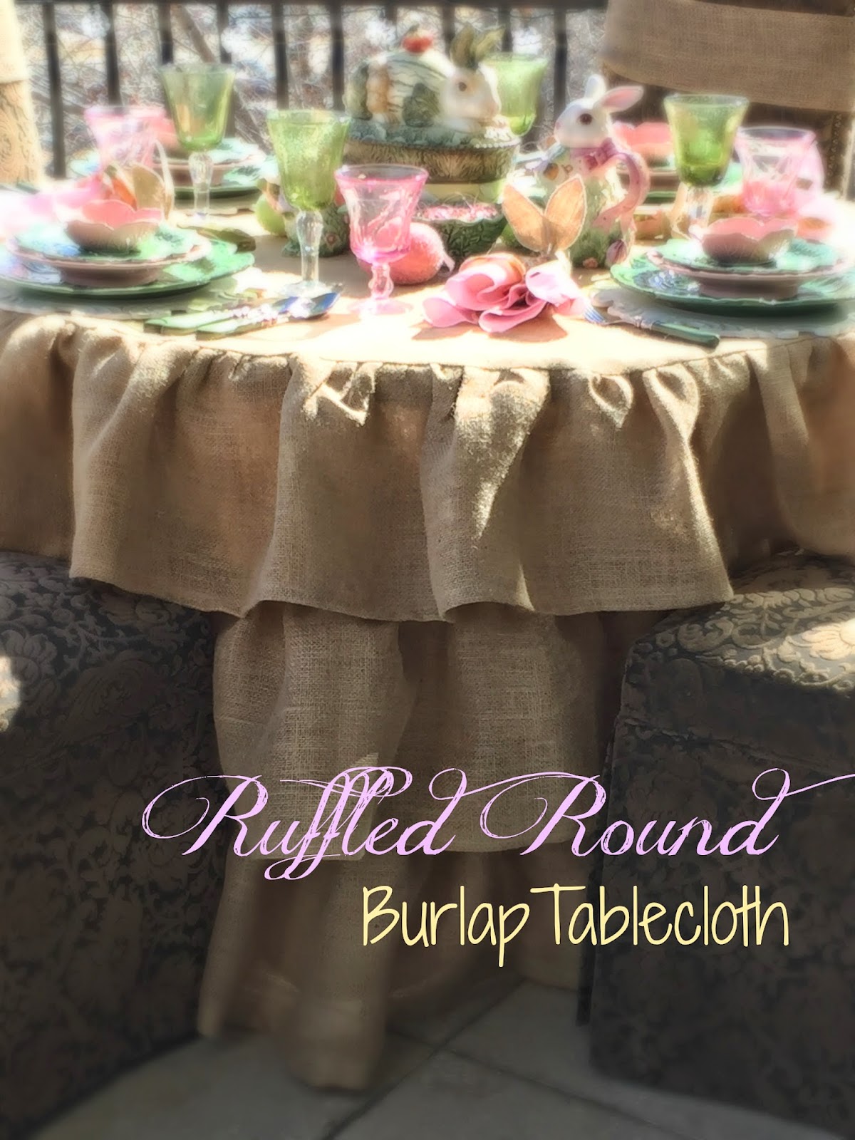 Purple Chocolat Home Ruffled Round Burlap Tablecloth Tutorial Ruffled Round Burlap Tablecloth Tutorial, Burlap Table Cloth Round