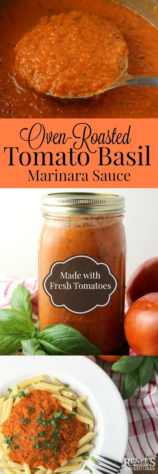 Oven-Roasted Tomato Basil Marinara Sauce | Renee's Kitchen Adventures #SundaySupper easy recipe for fresh tomatoes