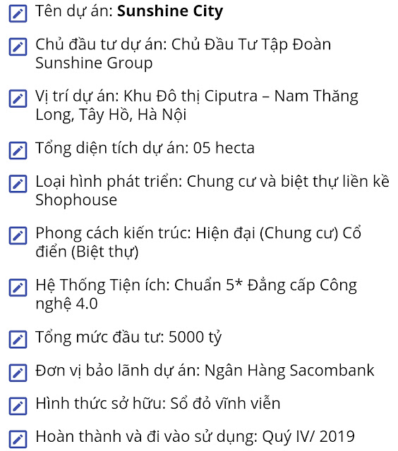 Giá bán chính sách thanh toán dự án chung cư Sunshine City Ciputra Hà Nội