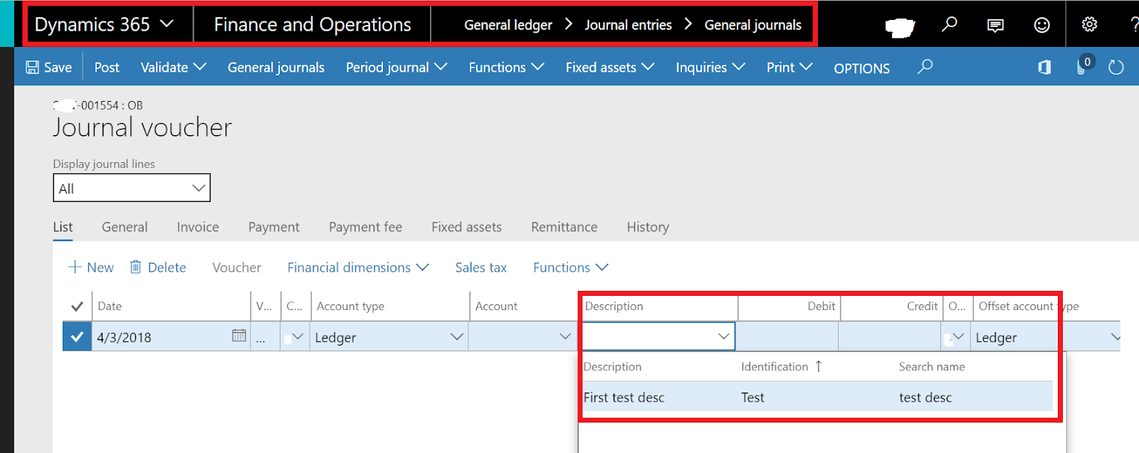 How to setup journal description in dynamics 365?