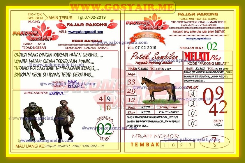 Syair HK Kamis 7 Februari 2019 GOsyair SEDIA KODE SYAIR