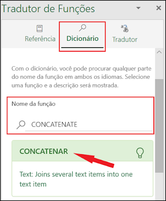 Tradutor de Funções Guia Dicionário
